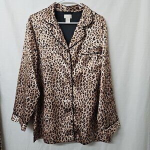 Womens Whispers Sz Lg Animal Print Pajama Set Satin Mob Wife Loungewear Comfort